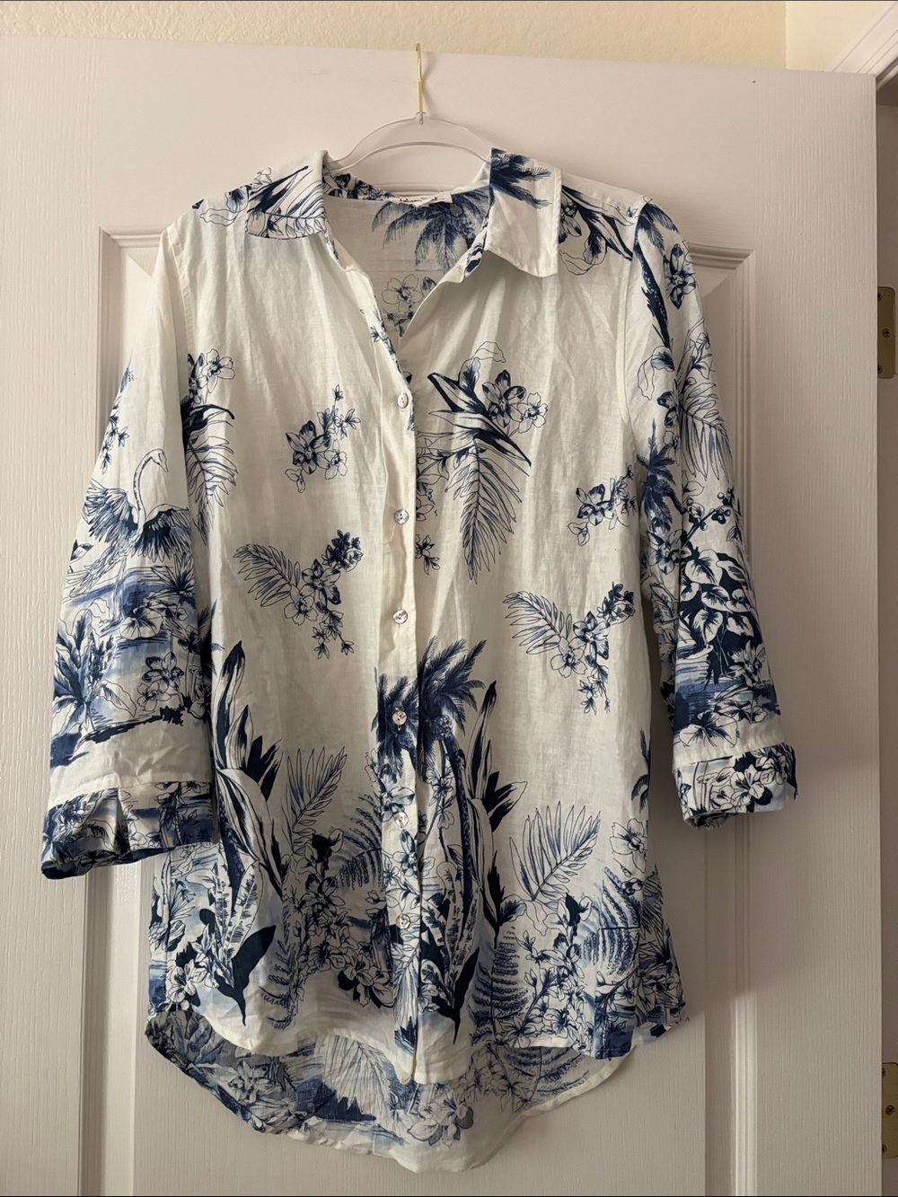 Panama Jack Tropical Toile Linen Blend Button Down Shirt size Large